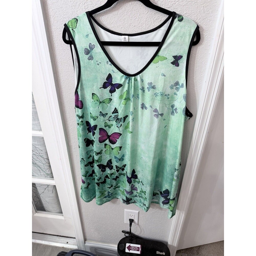 Chaos Monkey Women’s 6XL Butterfly Tunic Top Mint Green Sleeveless Plus Size